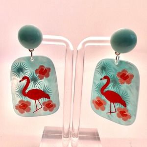 Blue Flamingo Earrings - Summer Earrings - Vacation Earrings